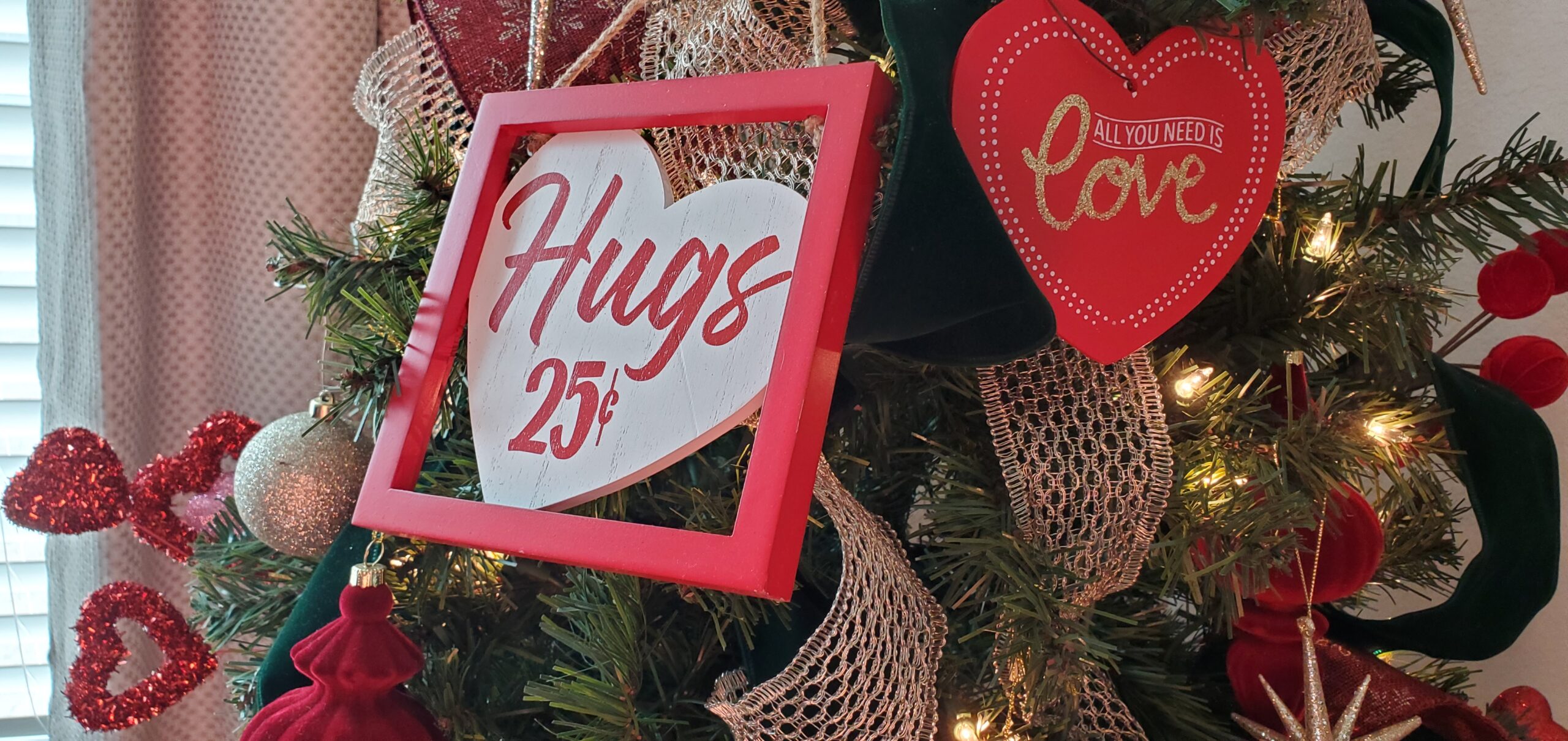 Hugs and All you need is love ornaments